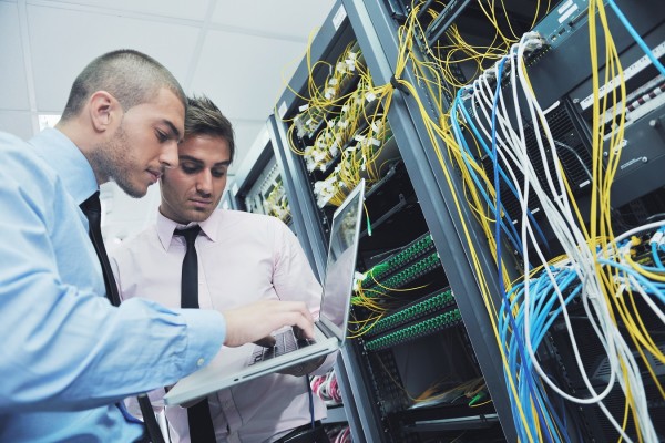it engineers in network server room