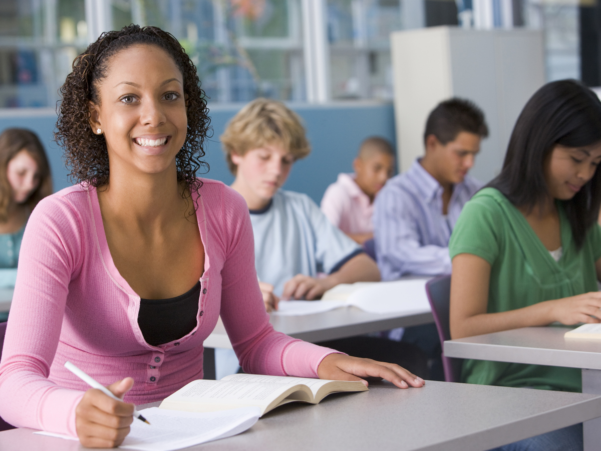 Schoolgirl in high school class